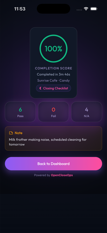 Checklist result details with score breakdown and photo documentation